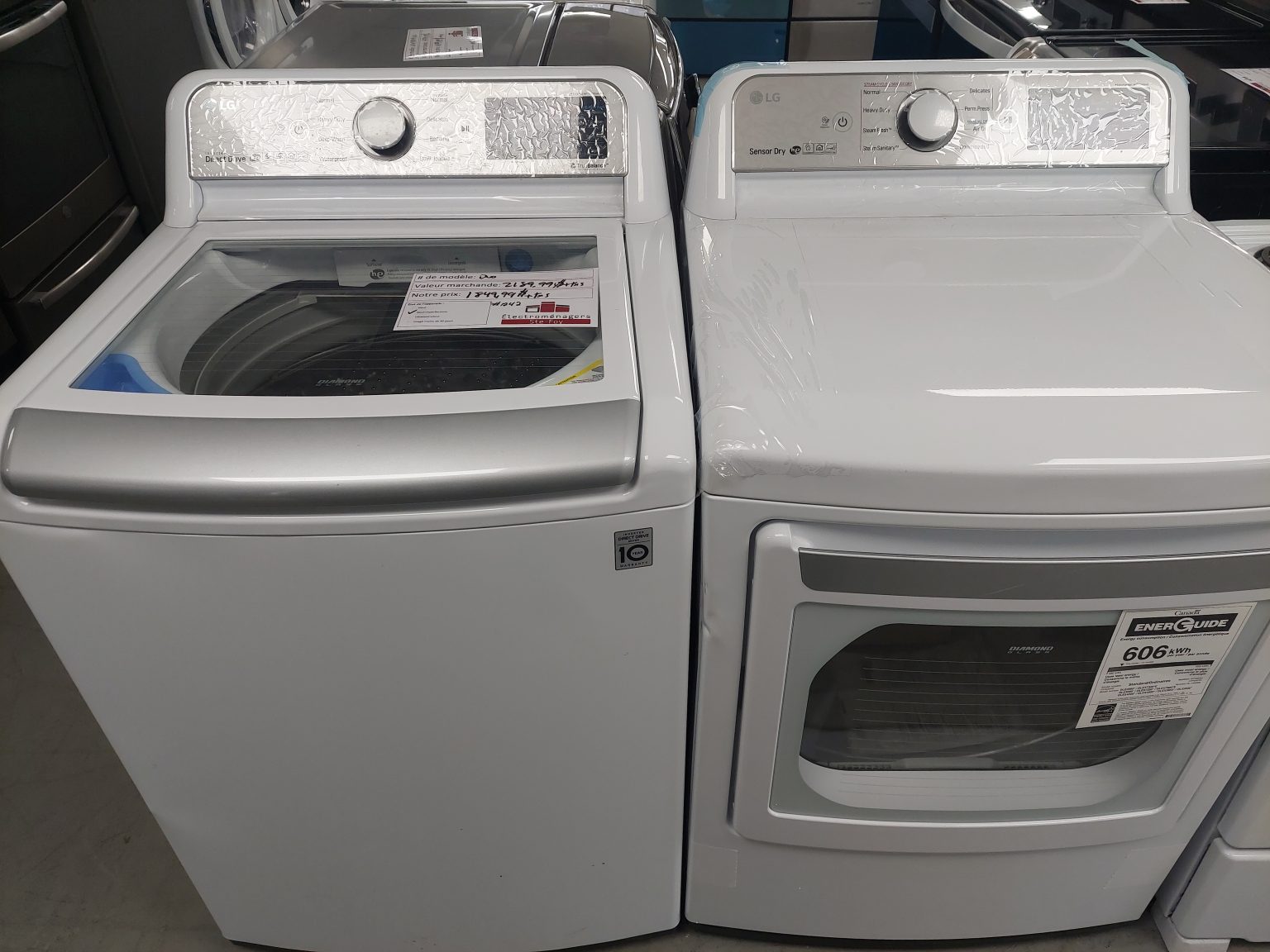 Laveuse Lg modèle WT7300CW Sécheuse LG modèle DLEX7250W (1242