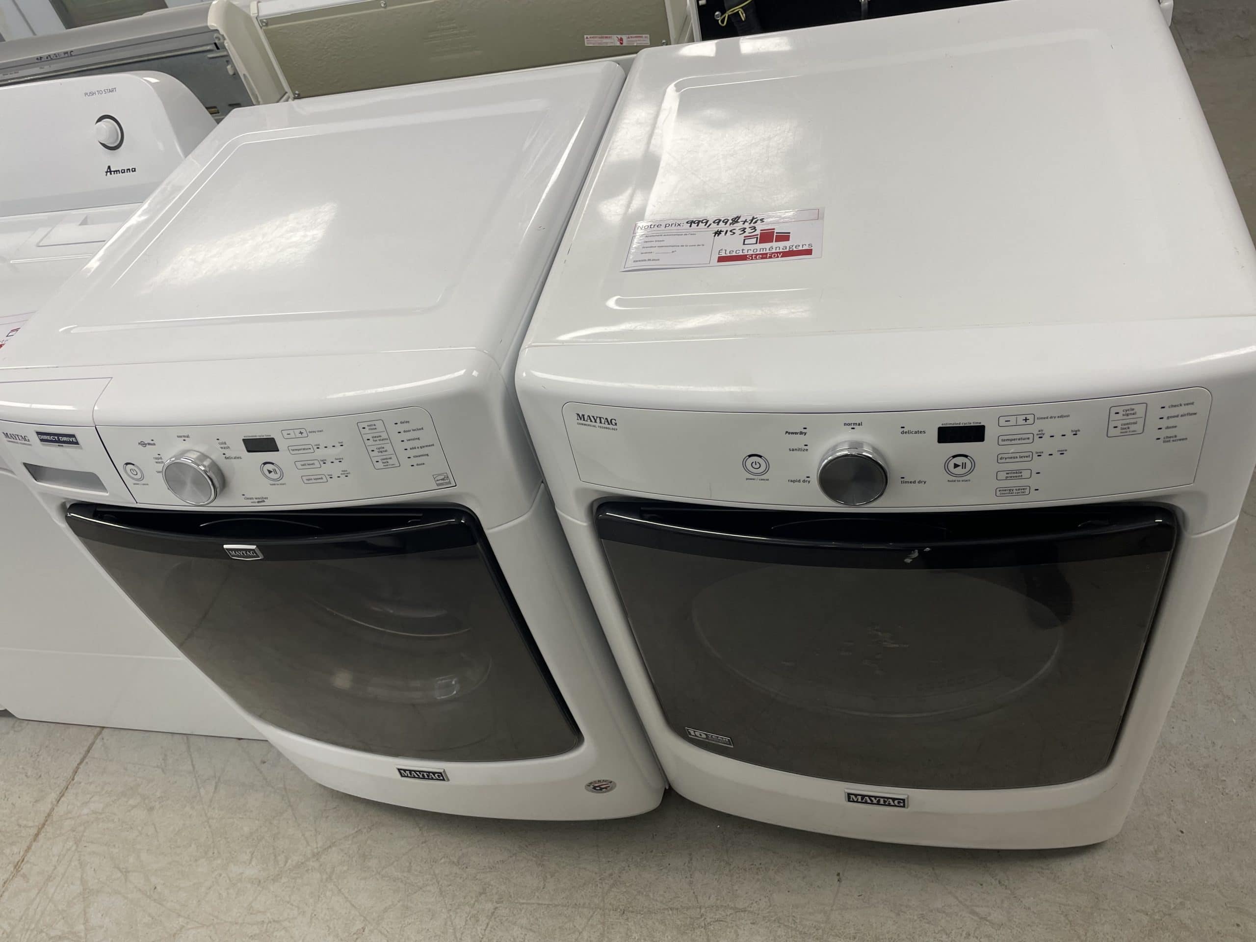 Duo laveuse sécheuse Maytag (#1533) - Électroménagers Ste-Foy