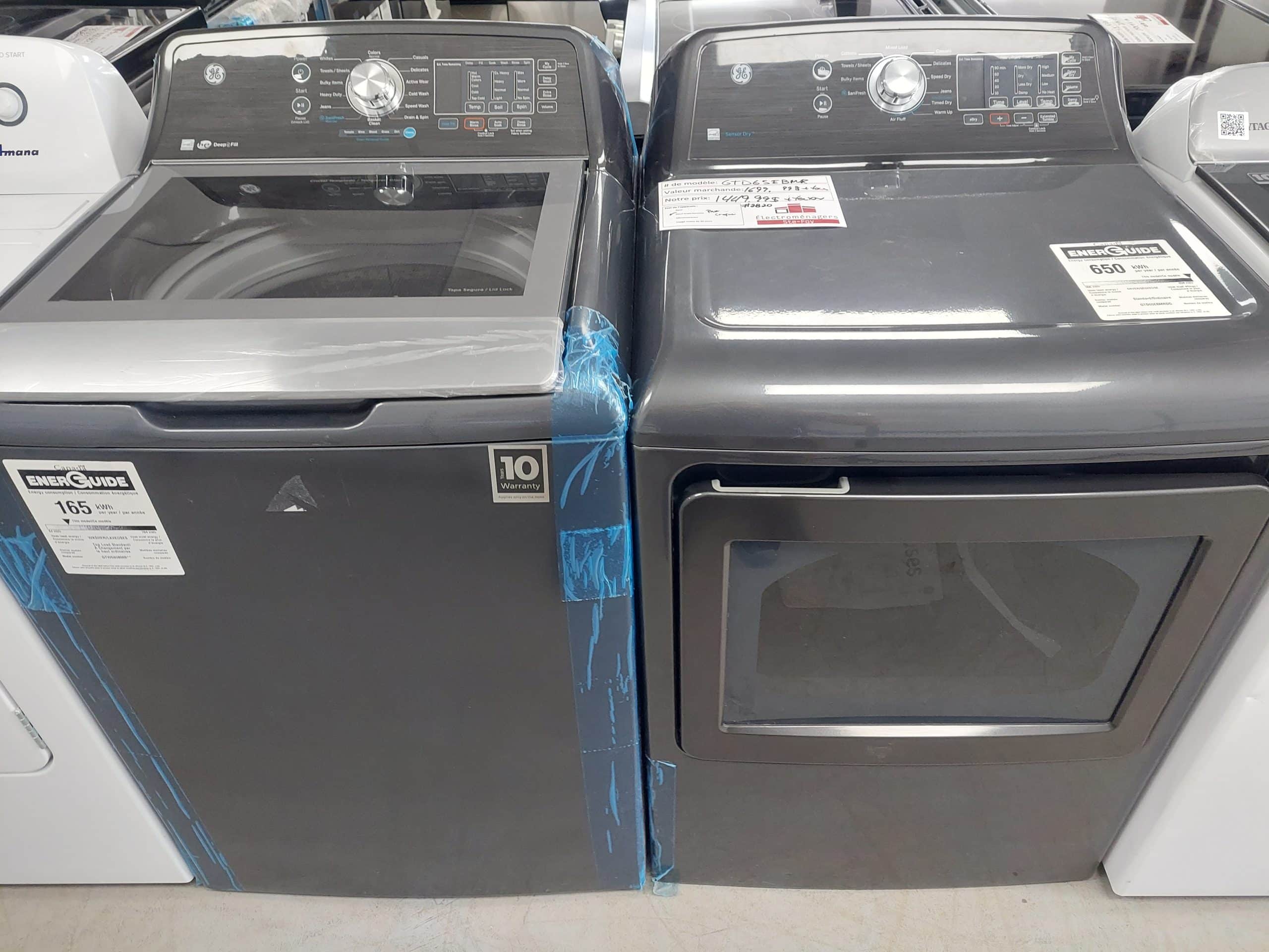 Duo laveuse sécheuse GE modèle: GTW680BMR0DG N/S: FS306063C modèle: GTD65EBMR0DG N/S: HT555434C (NI) (#2820)