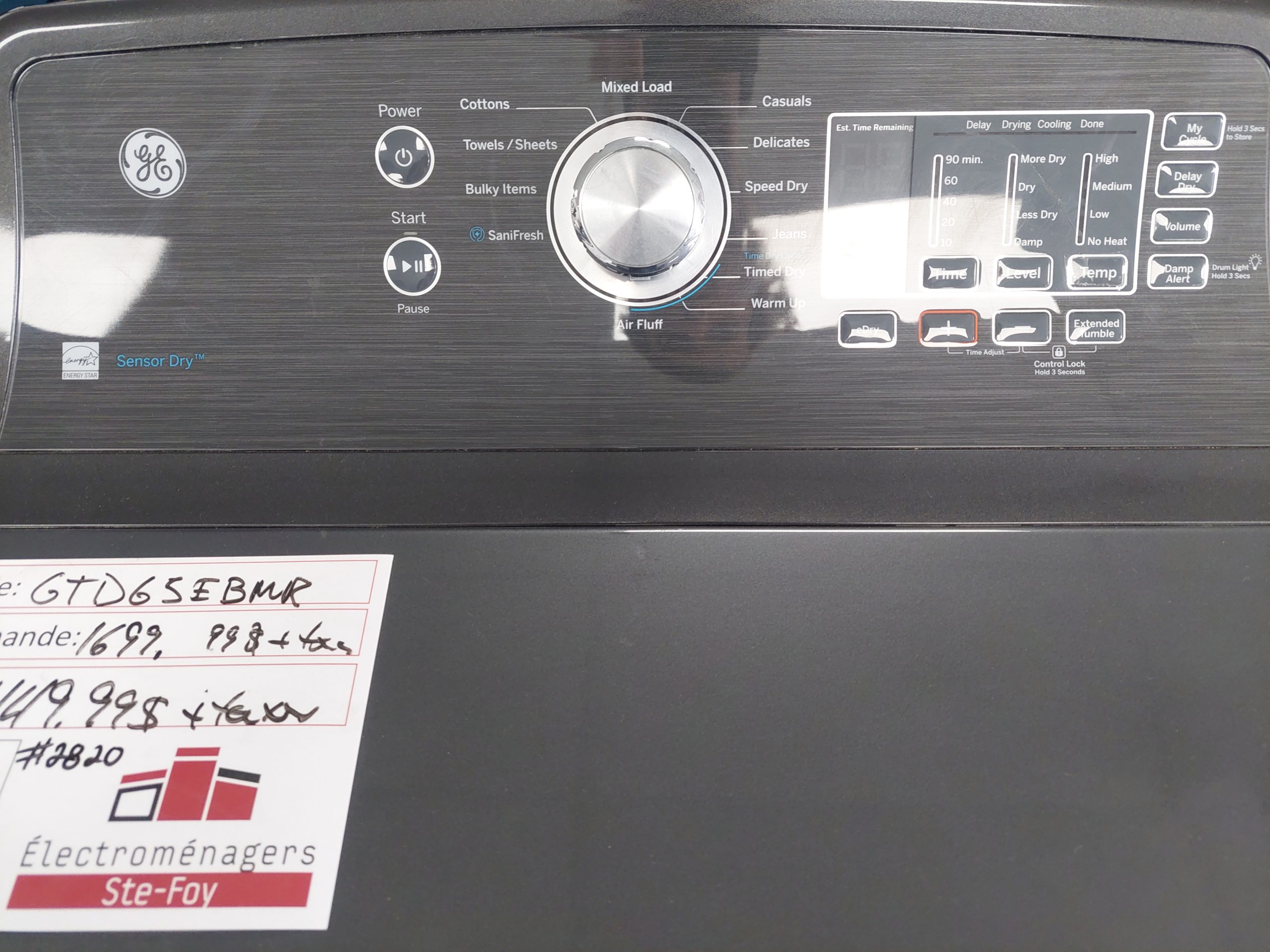 Duo laveuse sécheuse GE modèle: GTW680BMR0DG N/S: FS306063C modèle: GTD65EBMR0DG N/S: HT555434C (NI) (#2820)