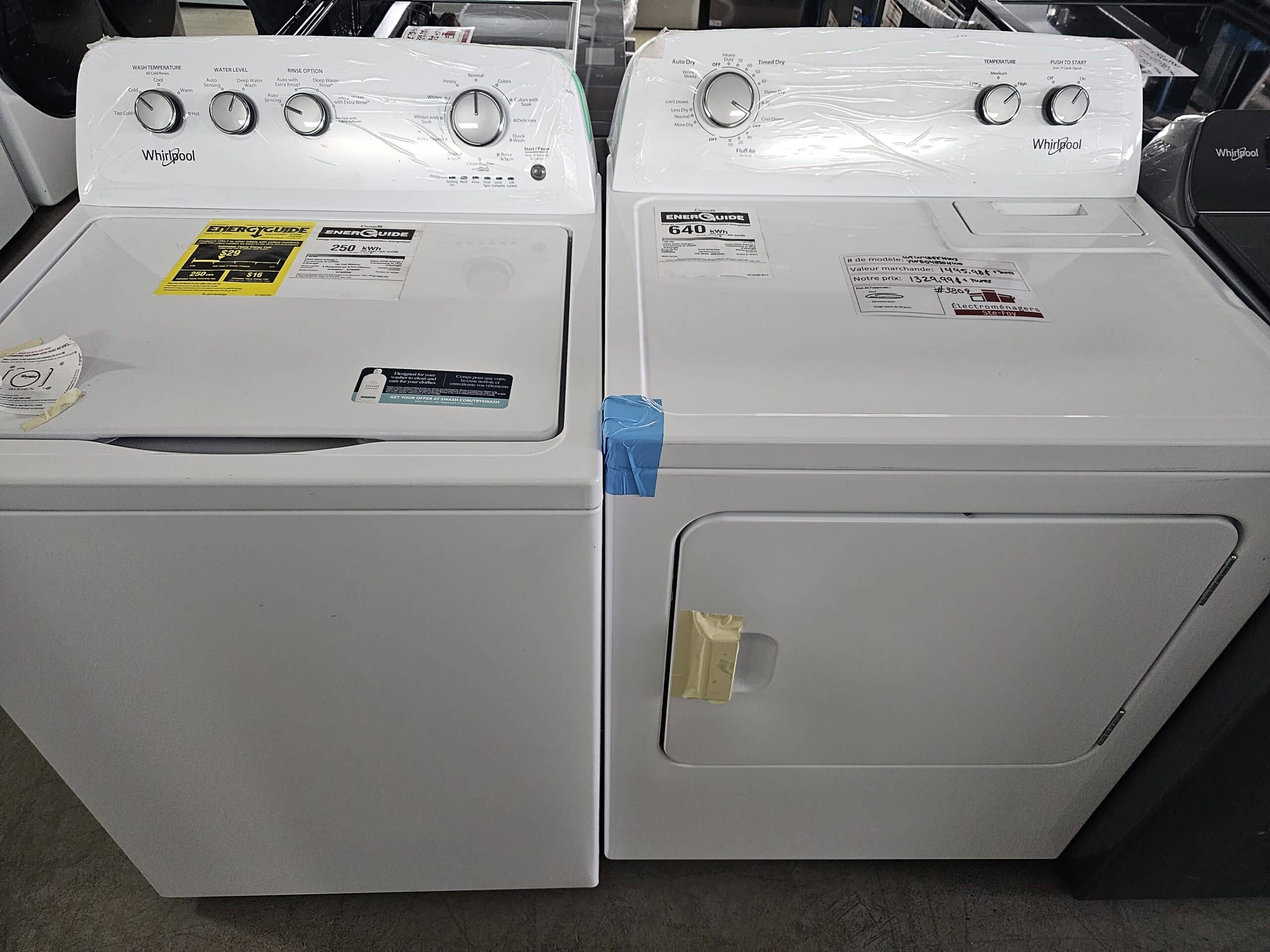 Duo laveuse sécheuse whirpool blanc modèle: WTW4855HW3 N/S: CC1601559 modèle: YWED4850HW N/S: MC1506052 (D) (#3809)