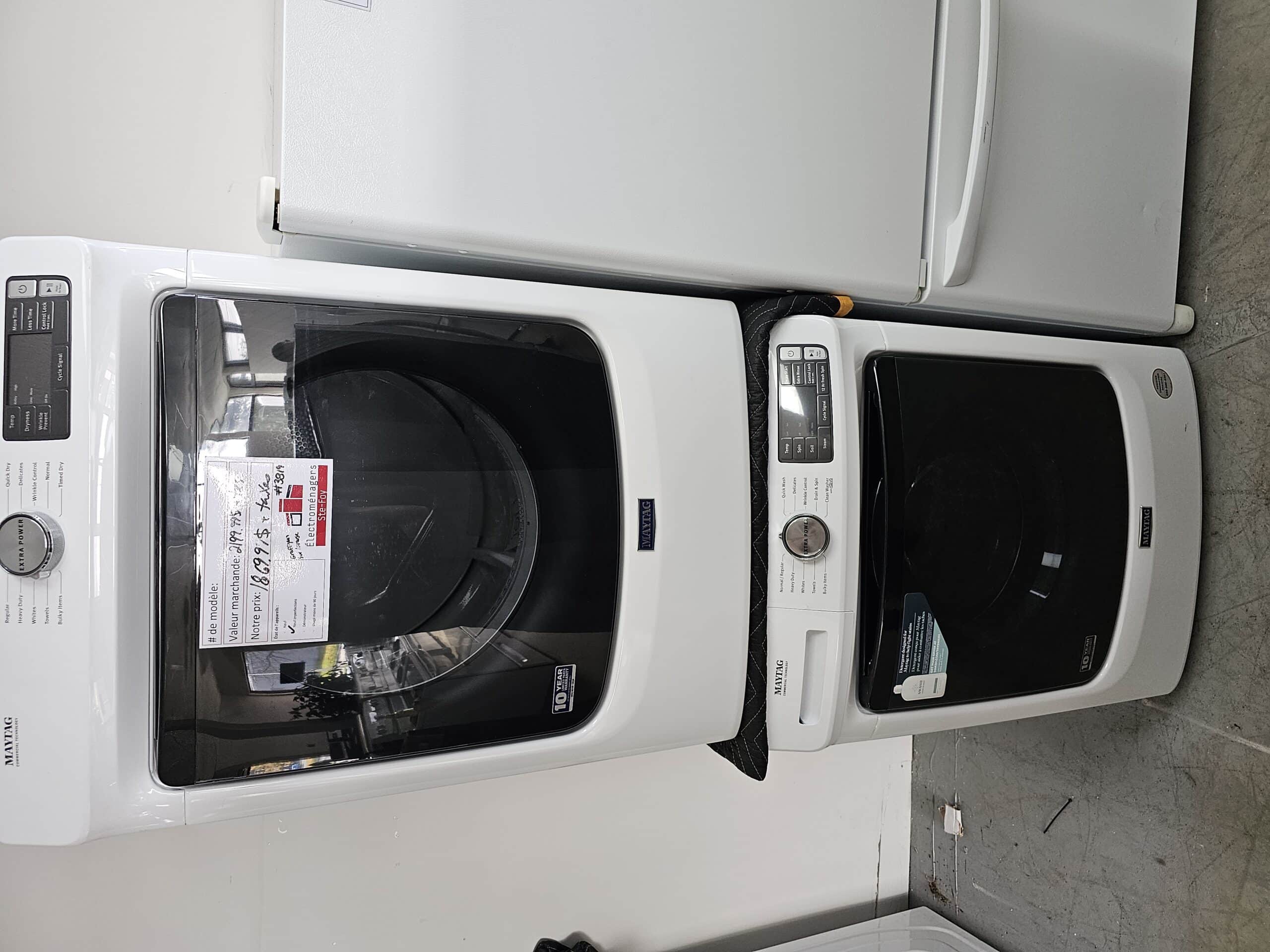 Duo laveuse sécheuse frontale Maytag modèle: MHW5630HW N/S: CB4900657 modèle: YMED5630HW N/S: MA4606761 (NI) (#3819)
